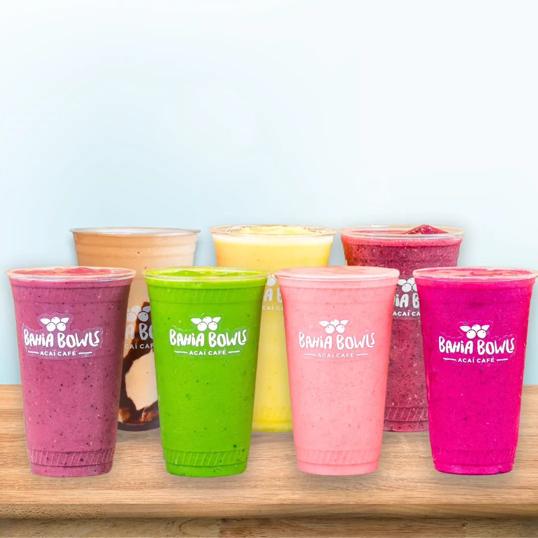 Colorful handcrafted fruit and protein smoothies from Bahia Bowls