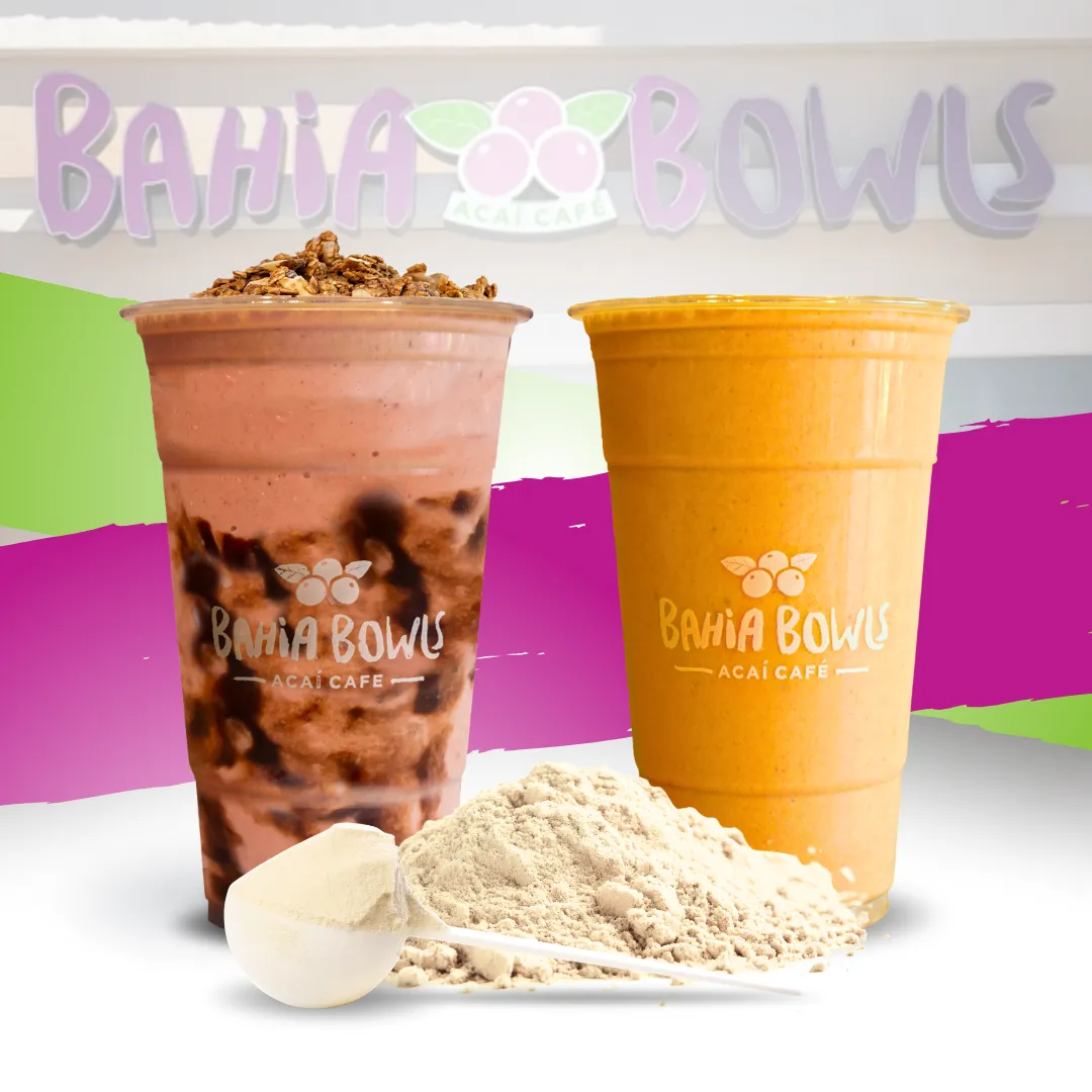Protein-packed smoothies at Bahia Bowls with whey and plant-based energy boosts