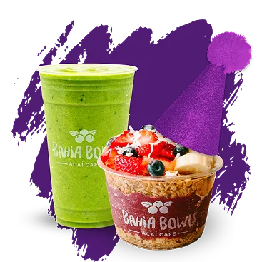 Bahia Bowls birthday reward with smoothie and bowl